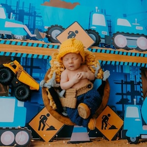 Crochet Construction Worker  Newborn Photo Prop/Crochet Handyman Set/Baby Shower Gift/Infant Halloween Costume/Cake Smash Session Photo Prop