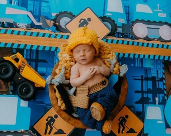 Crochet Construction Worker Newborn Photo Prop Set