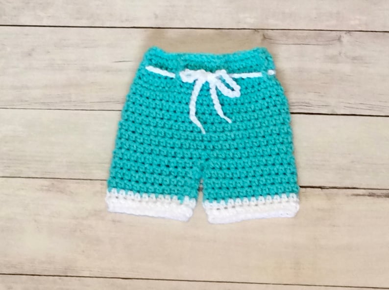 Crochet Baby Surfer Shorts/Newborn Swimsuit/Newborn Photography Prop/Halloween Costume /Baby Shower Gift/Cake Smash Session/Board Shorts image 3