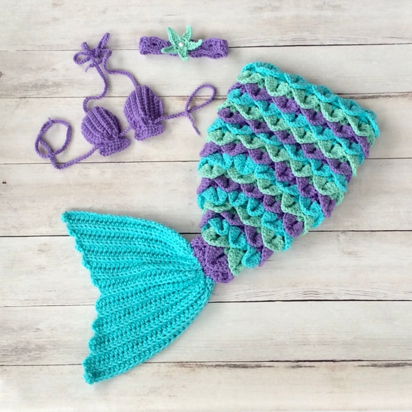 Crochet Mermaid Newborn Photography Prop/Infant Halloween Costume/ Mermaid Photo Prop/ Cake Smash Session Prop/Baby Shower Gift/Sea