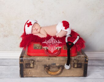 Crochet Nurse Newborn Photography Prop/Infant Halloween Costume/Baby Shower Gift/Newborn Photo Prop/Cake Smash Photography Prop