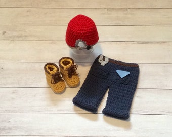 Crochet Baby Mechanic Set/Baby Auto Mechanic/Infant Halloween Costume/Baby Shower Gift/Cake Smash Photo Prop/Crochet Work Boots/Newborn Prop