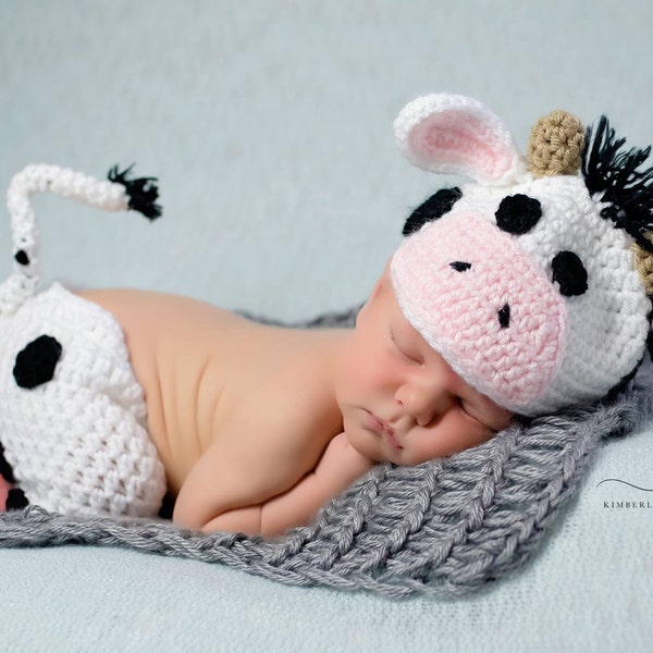 Crochet Cow Newborn Baby Photo Prop/Infant Halloween Costume/Baby Shower Gift/Photography Prop