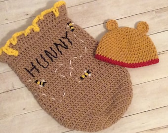 Crochet Hunny Pot Cocoon Newborn Photography Prop/Newborn Photo Prop/Baby Shower Gift/Winnie the Pooh/Infant Halloween Costume/Honey Pot