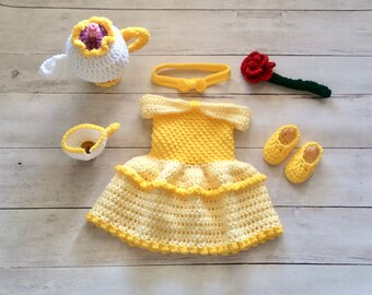 Princess Belle Beauty and the Beast Inspired Costume crochet Princess Belle Dress princess Photo Prop Newborn to 12 Months MADE TO ORDER Etsy Canada