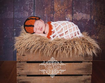 Crochet Basketball Newborn Photo Prop, Baby Shower Gift