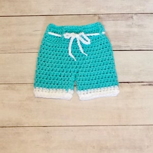 Crochet Baby Surfer Shorts/Newborn Swimsuit/Newborn Photography Prop/Halloween Costume /Baby Shower Gift/Cake Smash Session/Board Shorts image 2