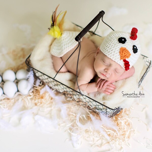 Crochet Chicken Newborn Photo Prop/Baby Shower Gift/Newborn Photography Prop/Barnyard Animals/Farm/Baby Farmer/Chick/Eggs/Rooster