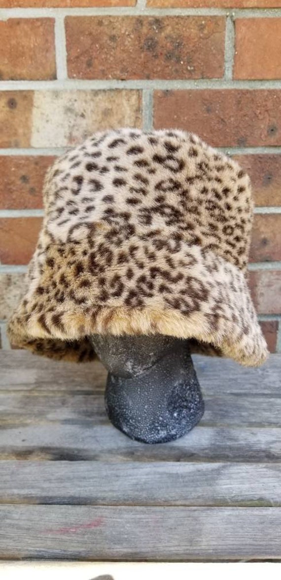 90s Leopard Print Bucket Hat Faux Fur Clueless Sty