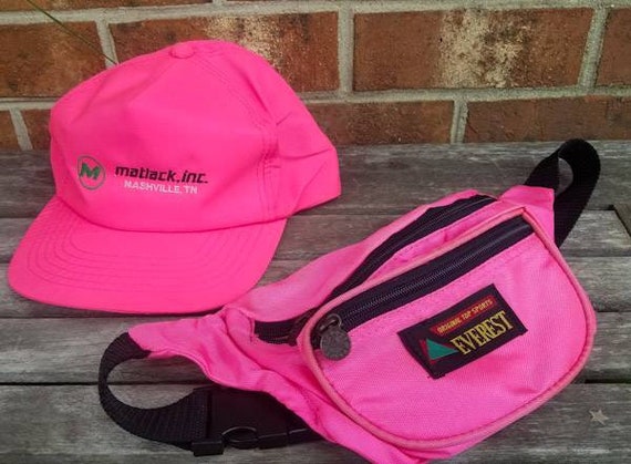 Vintage 80s Trucker Hat and Fanny Pack Neon Pink S