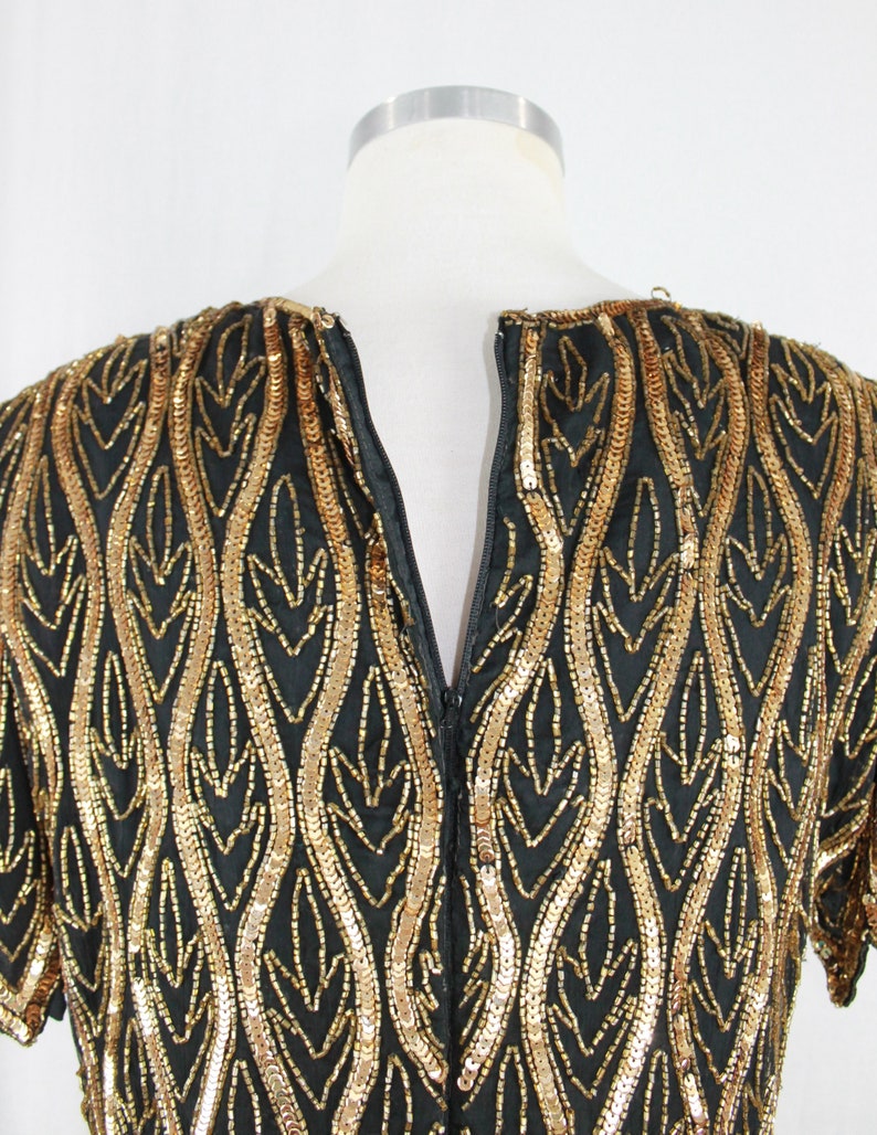 Fkvintage 80s Black and Gold Sequin Short Sleeve Top/blouse by - Etsy