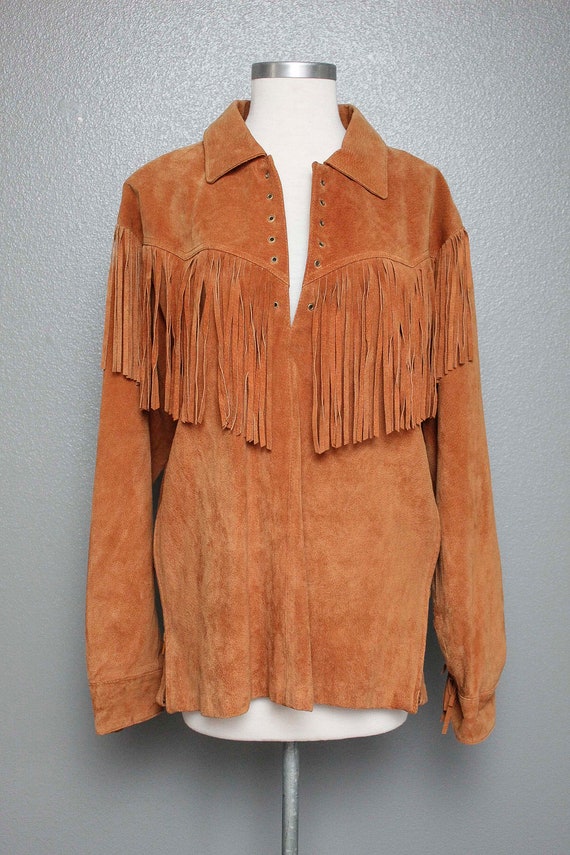 Fkvintage 1970s Suede Leather Fringe Jacket/Pullo… - image 1