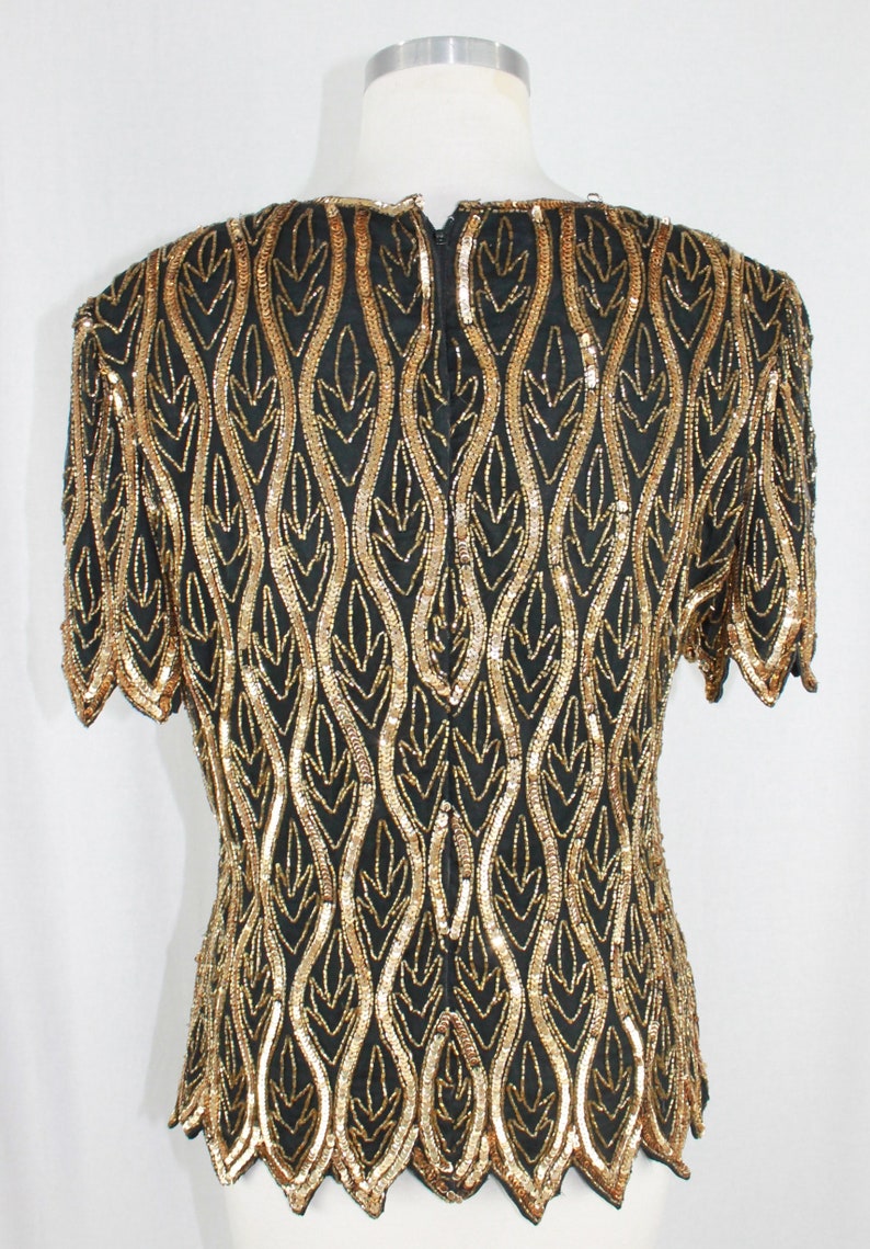 Fkvintage 80s Black and Gold Sequin Short Sleeve Top/blouse by - Etsy