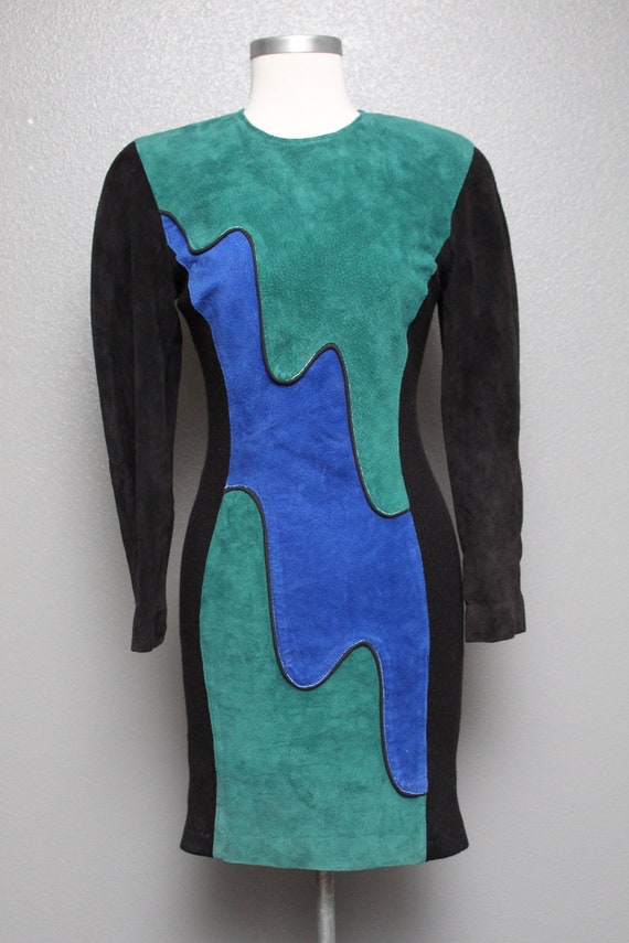 Fkvintage 1980s Suede and Sweater Fitted Dress