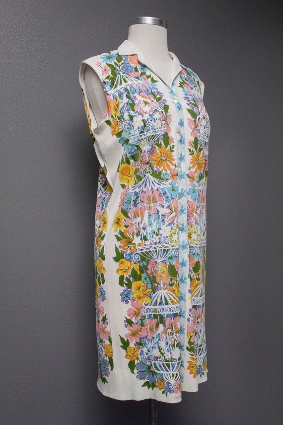 Fkvintage 1960s Button Down Designer Dress/ Floral