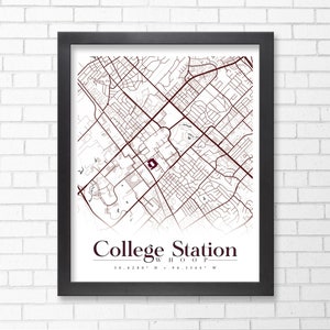 College Station, Texas Map Print with Coordinates, Kyle Field, Aggieland, Texas A&M