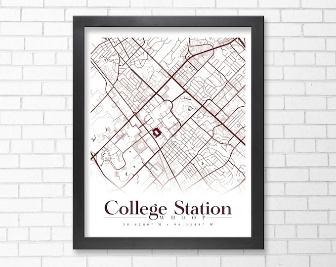 College Station, Texas Printable Map, Texas A&amp;M Wall Art, Texas Wall ...