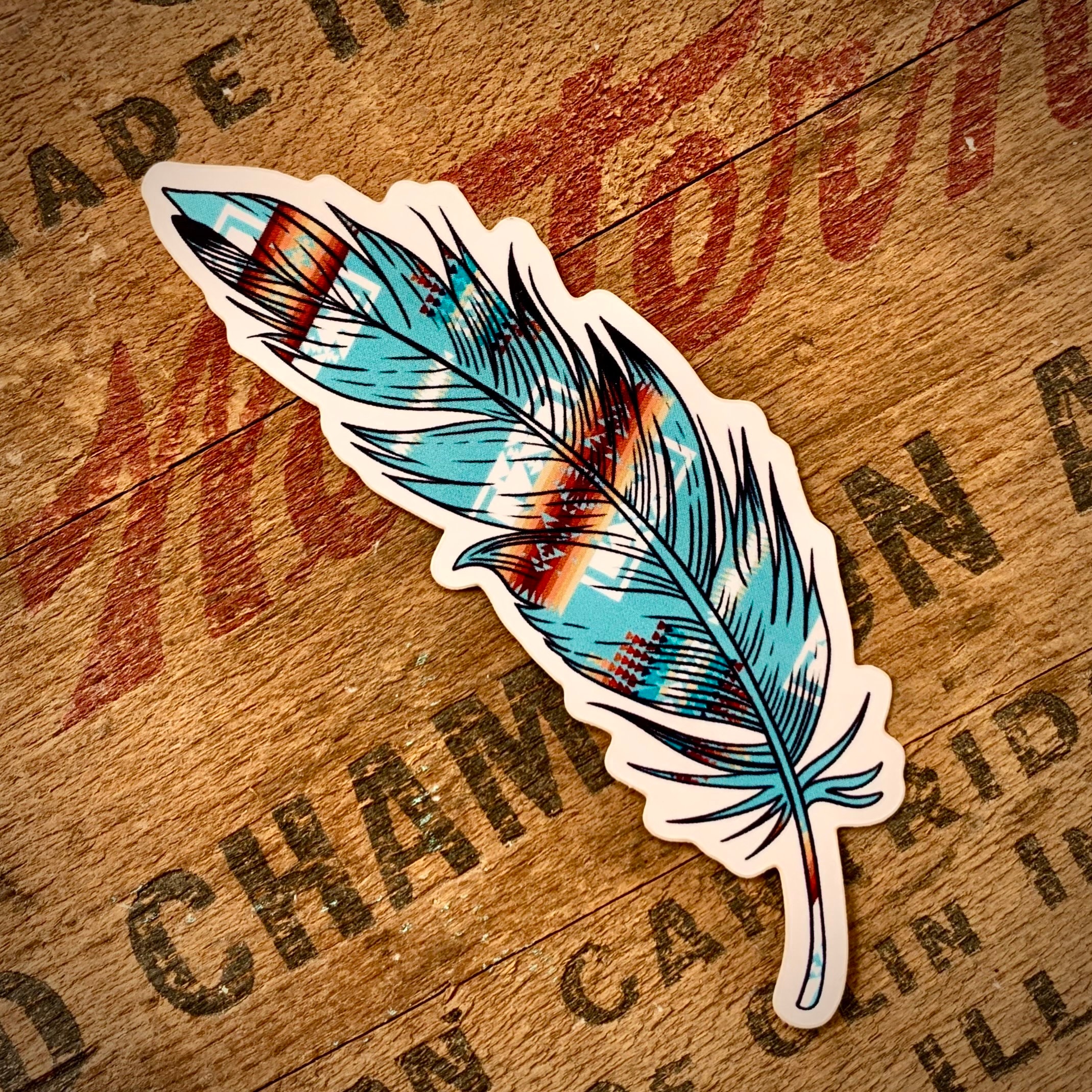 Turquoise Western Feather Sticker Etsy