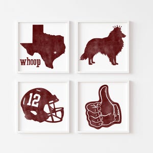 Texas A&M Aggies 4 Set Digital Prints, College Station, Texas, TAMU, Gig Em, Reveille, Football