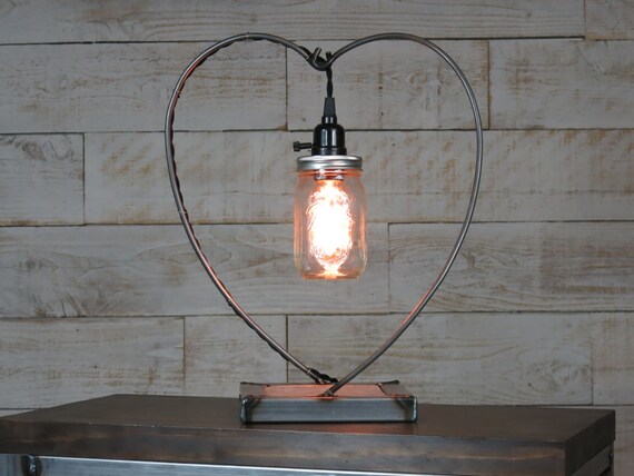 Items similar to Industrial Heart Shaped Mason Jar Lamp on ...