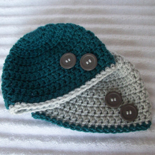 Teal and Grey Baby Beanie Set, Crochet Baby Beanie, Newborn Hat, Newborn Beanie, Crochet Baby Hat, Baby Beanies, Baby boy Hat