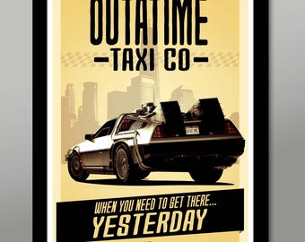 OutATime Taxi Co Poster - 13x19, 16x24 or 24x36 Inches - Home Decor