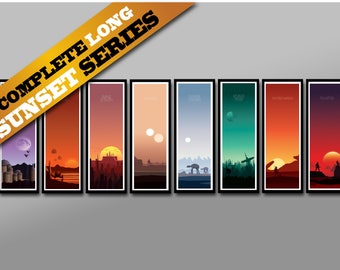 Force Inspired -  Complete Sunset All 9 Movies - Long Collection - 12x36 Inches - Home Decor