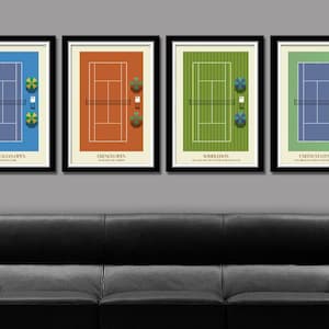 Vintage Grand Slam Tennis Collection Poster Set #2- Print 455 - Home Decor- 13 X 19, 16 X 24 -OR- 24 x 36 Inches