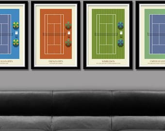 Vintage Grand Slam Tennis Collection Poster Set #2- Print 455 - Home Decor- 13 X 19, 16 X 24 -OR- 24 x 36 Inches