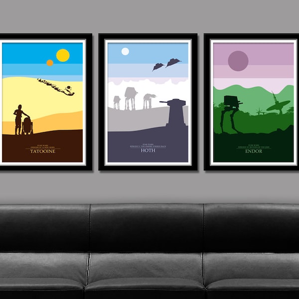 Star Wars Inspired - Skyline Series 1 - Minimalist Movie Poster Set Edition IV, V & VI of VII - Home Decor