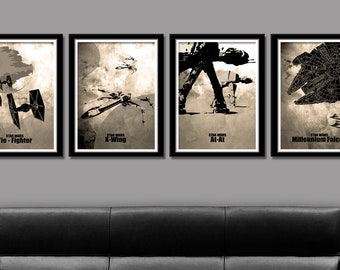 Force Inspired Star Wars Minimalist Movie Poster Set - Home Decor (Sepia)