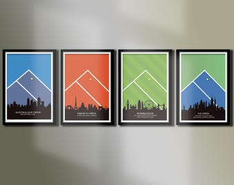 Grand Slam Tennis Collection Poster Set - Print 455 - Home Decor- 13 X 19, 16 X 24 -OR- 24 x 36 Inches