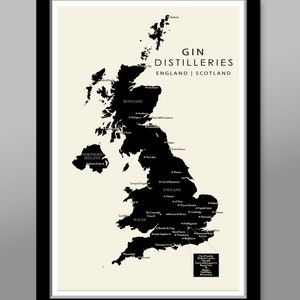 Carte minimaliste de l'Angleterre et de l'Écosse - carte des vins - 33 x 19, 16 x 24 ou 61 x 36 pouces - décoration d'intérieur