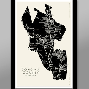 Sonoma County Minimalist Wine Map - Wine Poster - 13x19, 16x24 or 24x36 Inches - Wineries Poster - Wine Lover Gift - Wine Tasting Map