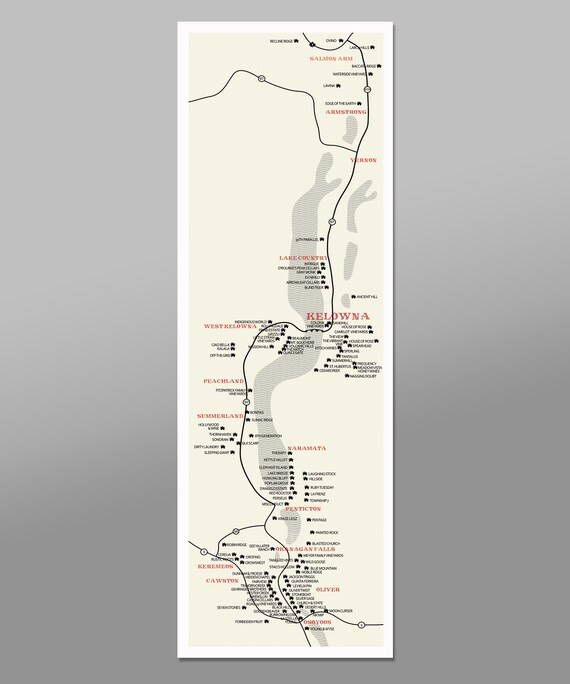 Okanagan Valley Minimalist Wineries Poster 12x36 Wine Lover