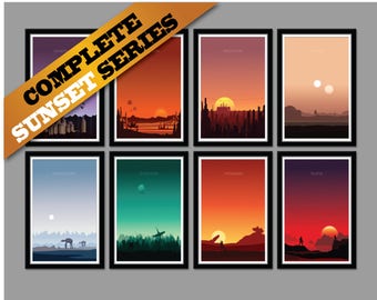 Force Inspired - Star Wars Inspirited Minimalist Movie Poster Set - Complete Sunset Collection - Home Decor