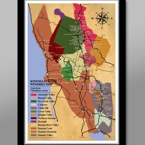 Sonoma Wine County Wineries Poster (impression 311) - Décoration d'intérieur