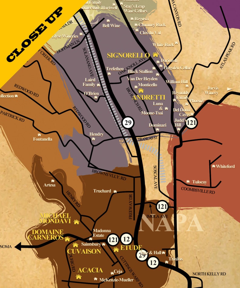 Napa Valley Wineries Poster Wine Map print 311 Home - Etsy