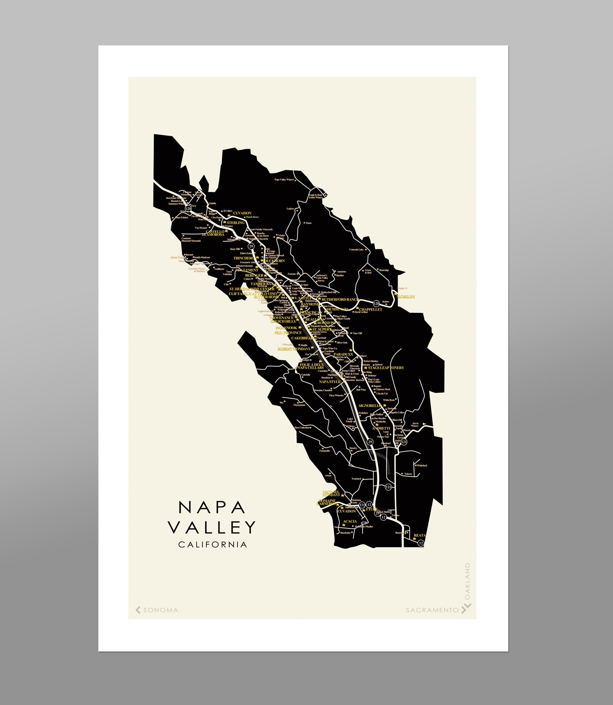 Napa Valley Wineries Minimalist Map - Wine Poster - 13x19, 16x24