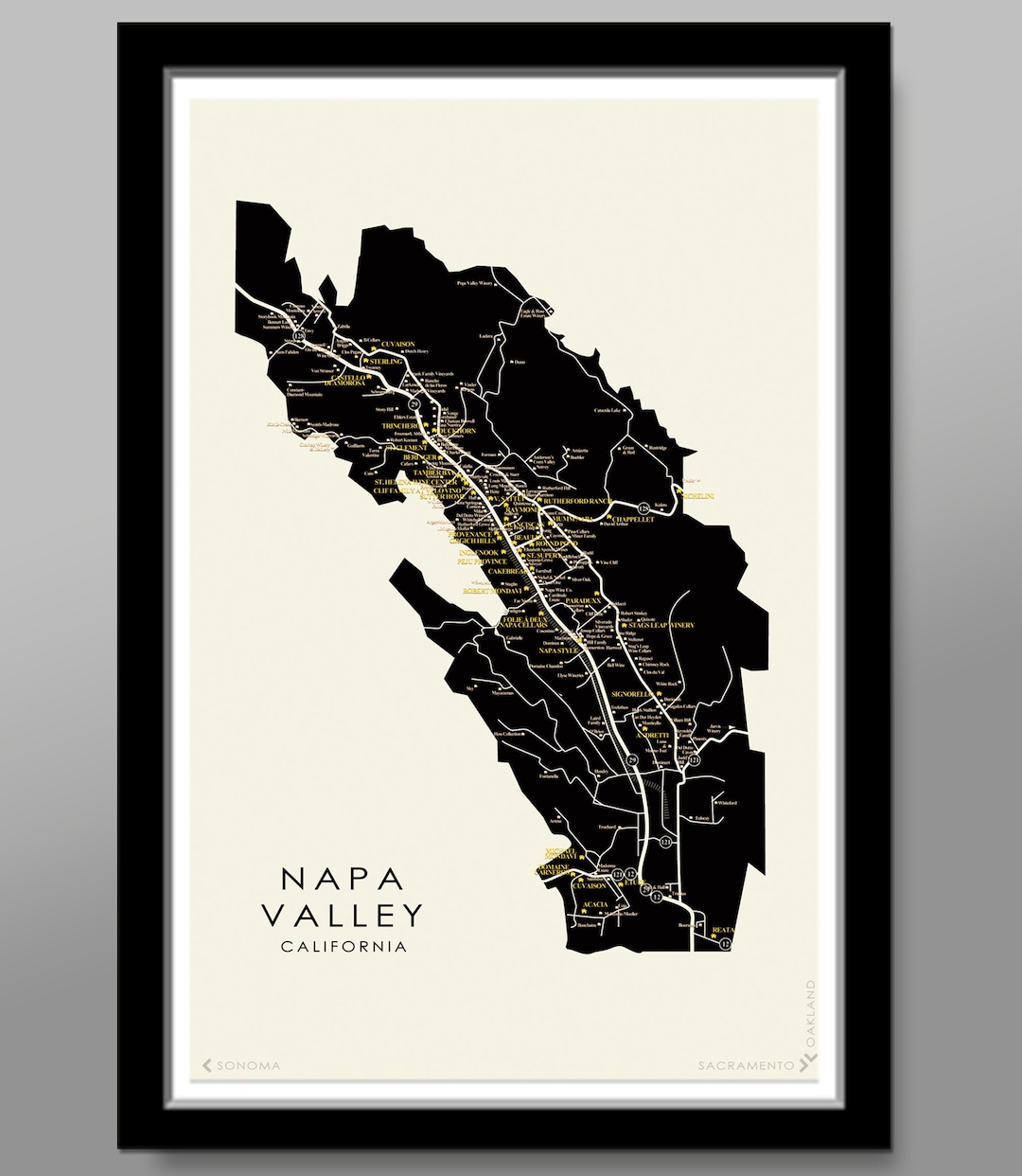 Napa Valley Wineries Minimalist Map - Wine Poster - 13x19, 16x24 or ...
