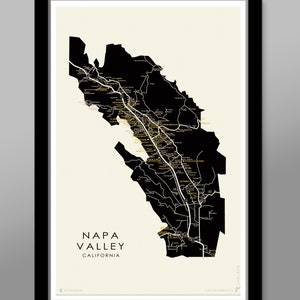 Carte minimaliste des vignobles de Napa Valley - affiche de vin - décoration d'intérieur