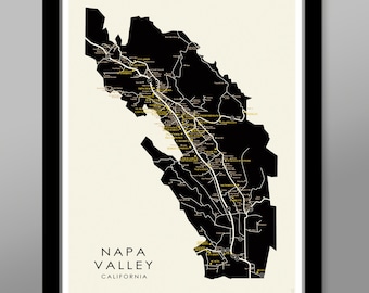 Napa Valley Wineries Minimalist Map - Wine Poster - 13x19, 16x24 or 24x36 Inches - Wineries Poster - Wine Lover Gift - Wine Tasting Map