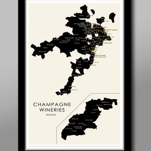 Carte minimaliste de Champagne France - Poster 13 x 19, 16 x 24 ou 24 x 36 - Décoration d'intérieur