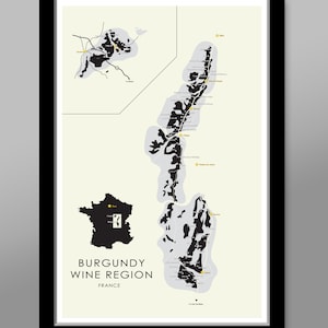 Carte minimaliste des régions de la Bourgogne en France - 13 x 19, 16 x 24 ou 61 x 91 cm - Décoration d'intérieur