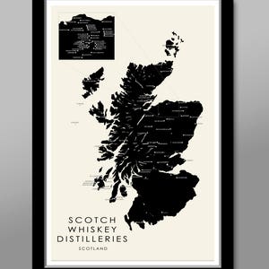 Scotland's Whiskey/Scotch Distilleries Minimalist Map - Home Decor