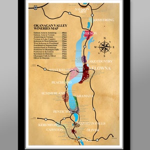 Okanagan Valley Wineries Poster - 13x19 16x24 or 24x36 or 12x36 - (Print 311) - Home Decor