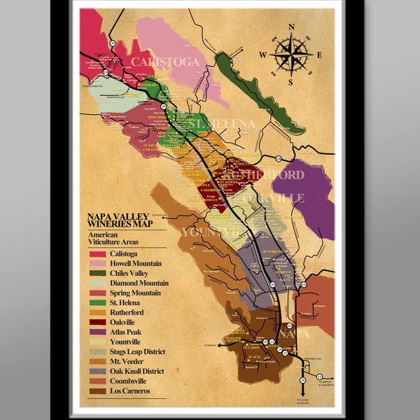 Napa Valley Wineries Poster - Wine Map - (Print 311) - Home Decor