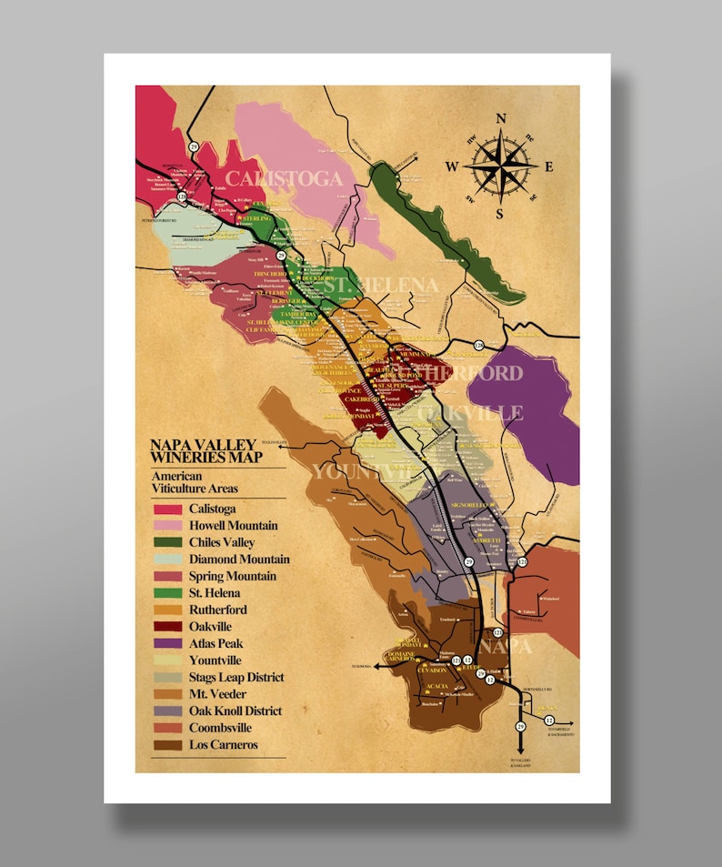 Napa Valley Wineries Poster Wine Map Print 311 Home Decor image 2