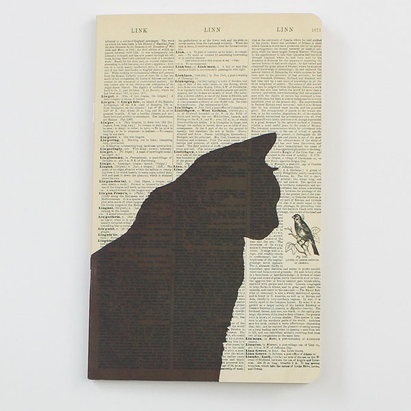 Dictionary art Notebook, cat stationery, cat gift, cat Pocket Journal, Christmas gift, Mini Diary, black cat lined Notebook, Secret Santa