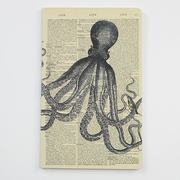 Dictionary art Notebook, octopus stationery, octopus gift, octopus book, Christmas gift, octopus Mini Diary, Octopus Notebook, Secret Santa